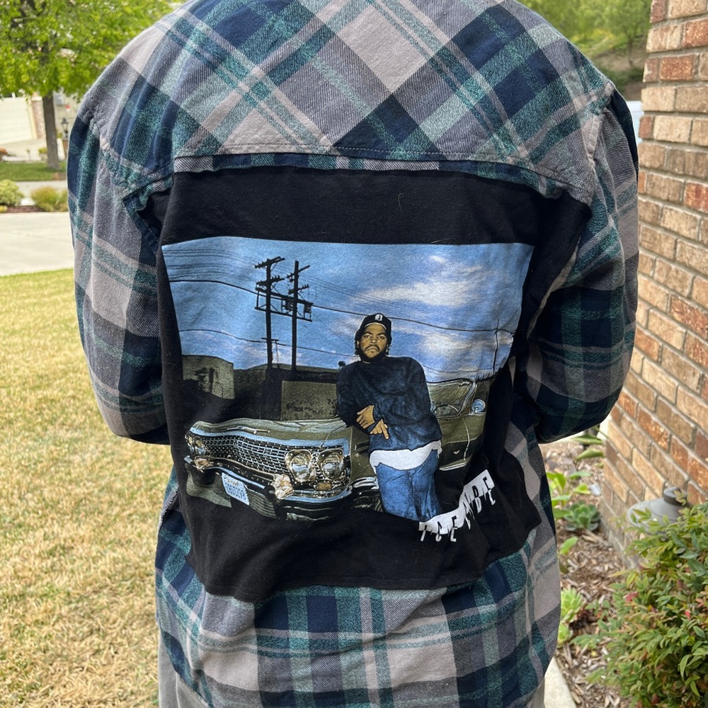Ice Cube Flannel Shirt upcycled unisex Size XL